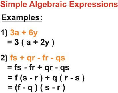 Factorisation of simple algebraic expressions - worked examples for children