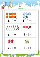 Subtraction of numbers to10 with pictures